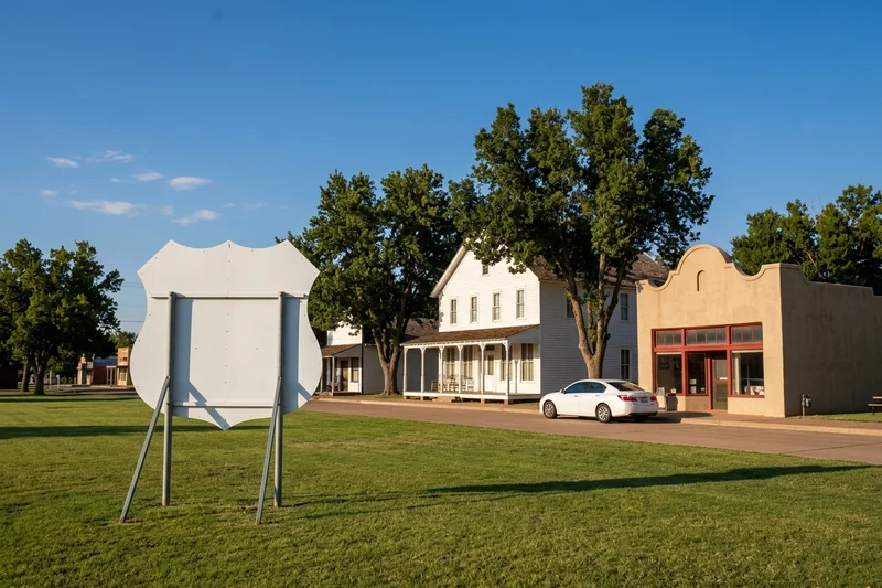 Large white Route 66 shield sign at the museum complex in Elk City, Oklahoma